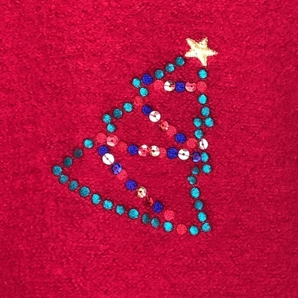 Karen Scott Sport Red Christmas Wool Thick Knit Embroidered Sequin Cardigan M/L - Picture 16 of 16